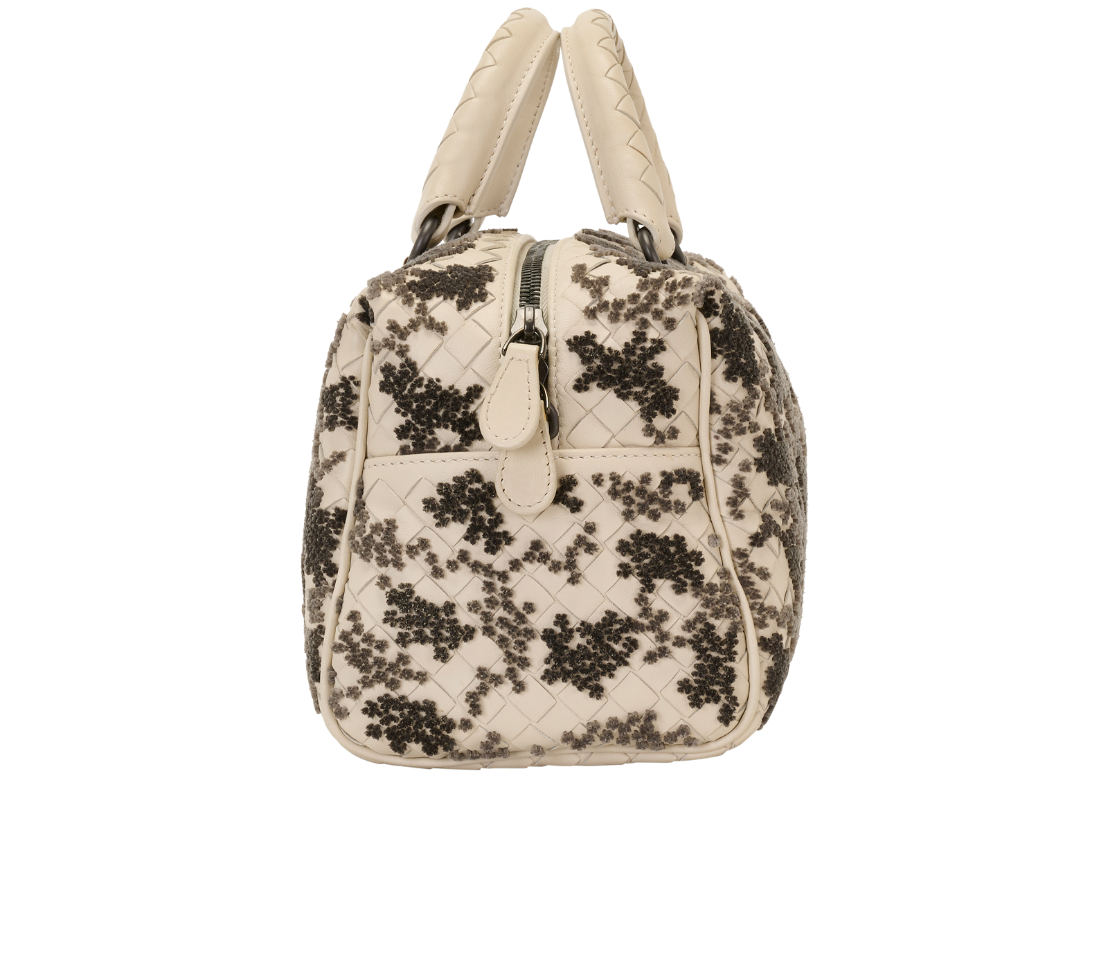 Intrecciato Duffel Bag, &pound;350, Handbags, Cream/Grey, Leather, Side view